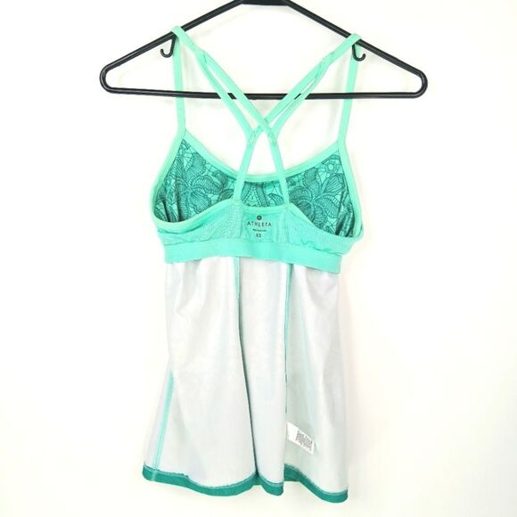 ATHLETA Teal and Dark Green Abstract Printed Strappy Built In Bra Tank Top XS - Picture 9 of 11